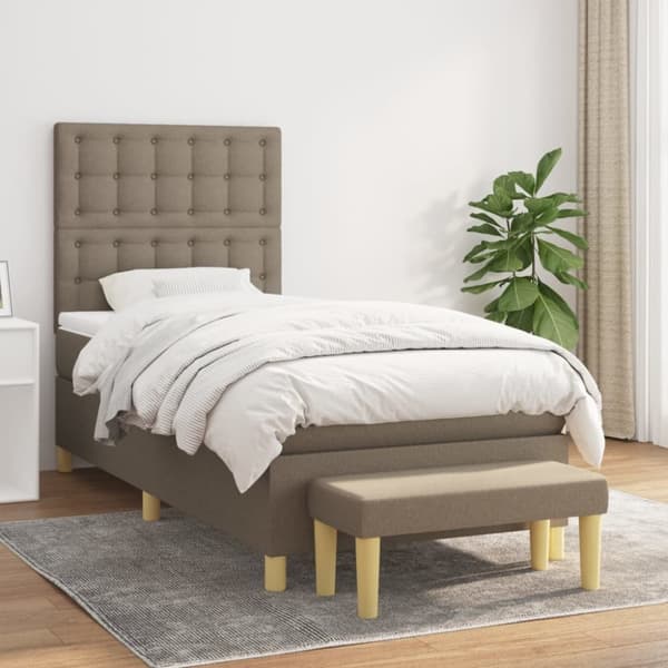 Ramsäng med madrass taupe 90x190 cm tyg