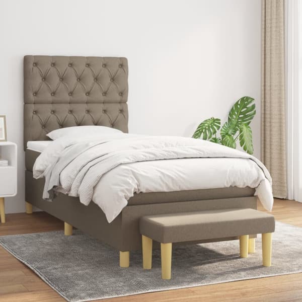 Ramsäng med madrass taupe 80x200 cm tyg