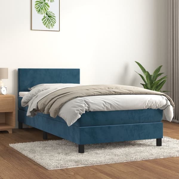 Ramsäng med madrass mörkblå 100x200 cm sammet