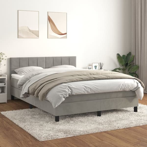 Ramsäng med madrass ljusgrå 140x200 cm sammet