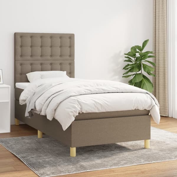 Ramsäng med madrass taupe 90x200 cm tyg