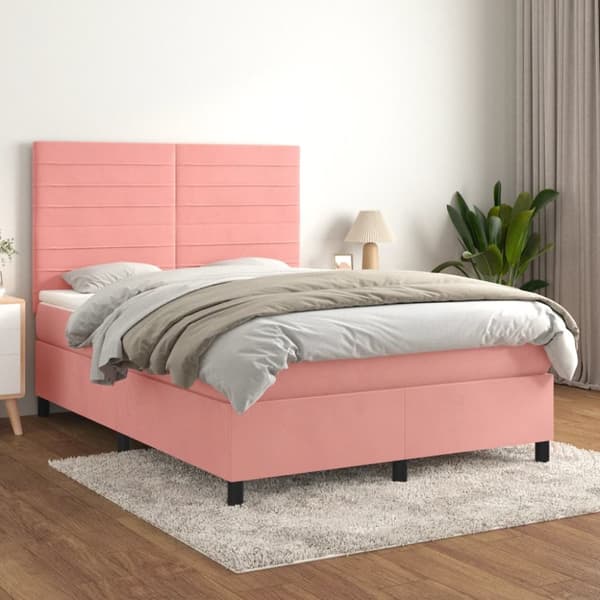 Ramsäng med madrass rosa 140x200 cm sammet