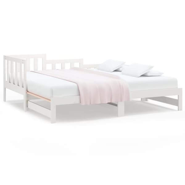 Utdragbar dagbädd vit 2x(80x200) cm massiv furu