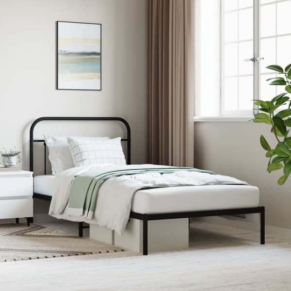 Sängram med huvudgavel metall svart 107x203 cm