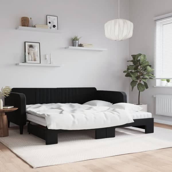 Dagbädd utdragbar och madrasser svart 100x200 cm sammet