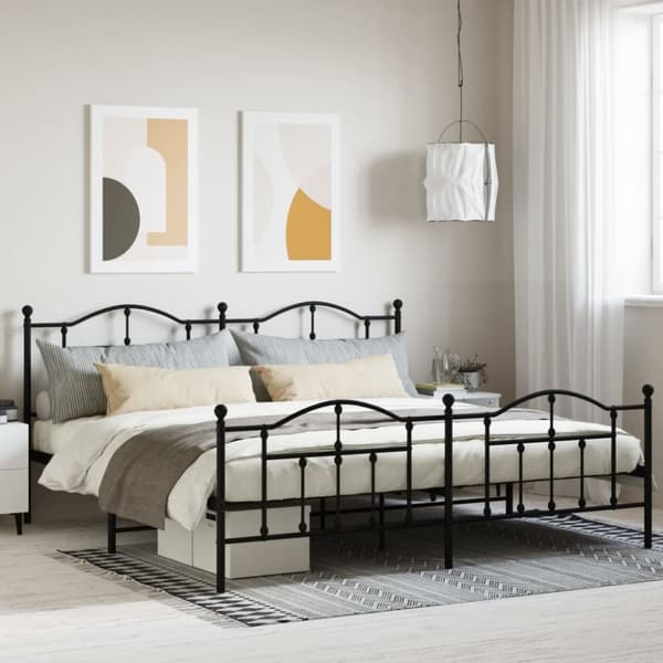 Sängram med huvudgavel och fotgavel svart metall 193x203 cm