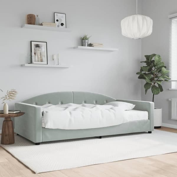 Dagbädd med madrass ljusgrå 100x200 cm sammet