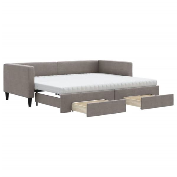 Dagbädd utdragbar med lådor taupe 90x200 cm tyg