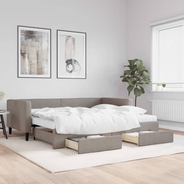 Dagbädd utdragbar med lådor taupe 90x200 cm tyg