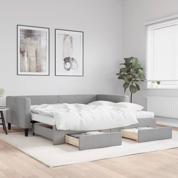 Dagbädd utdragbar med lådor ljusgrå 100x200 cm tyg
