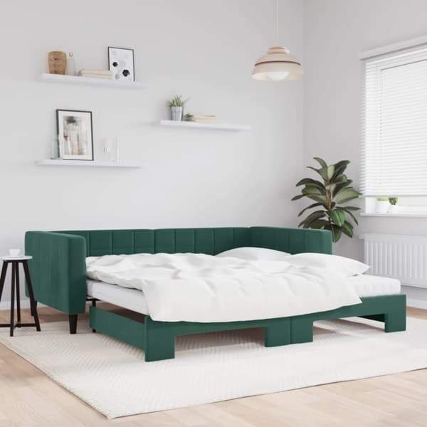 Dagbädd utdragbar och madrasser mörkgrön 100x200 cm sammet