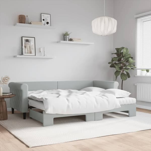 Dagbädd utdragbar med madrasser ljusgrå 80x200 cm sammet