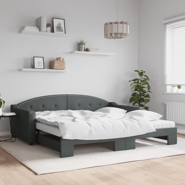 Dagbädd med extrabädd och madrasser mörkgrå 100x200 cm tyg