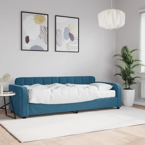 Dagbädd med madrass blå 80x200 cm sammet