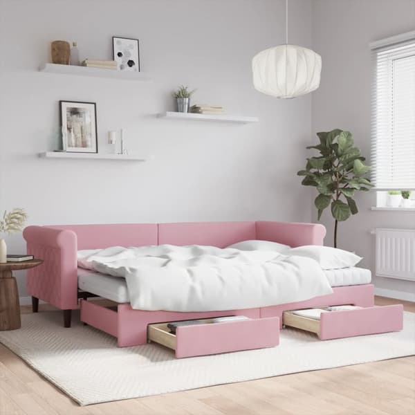 Dagbädd utdragbar med lådor rosa 80x200 cm sammet