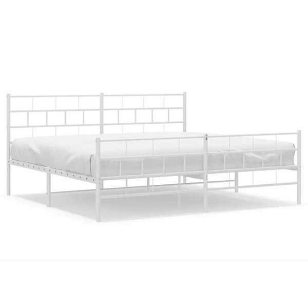 Sängram med huvudgavel och fotgavel vit metall 183x213 cm