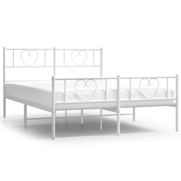 Sängram med huvudgavel och fotgavel vit metall 140x190 cm