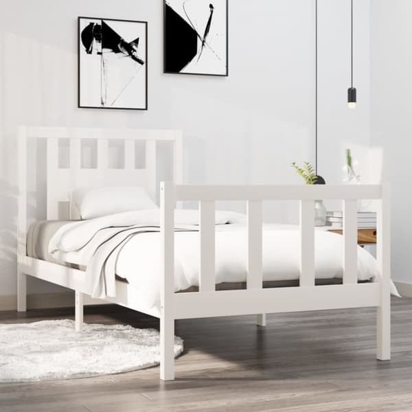 Sängram vit massivt trä 90x190 cm