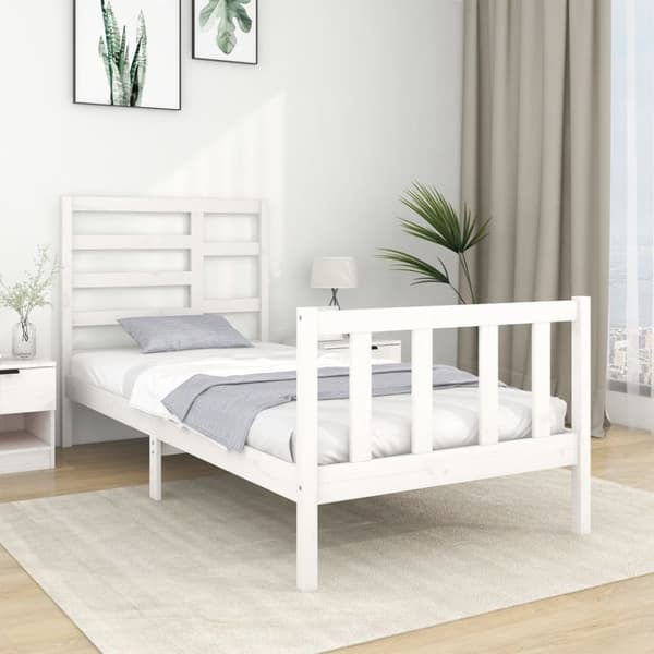 Sängram vit massivt trä 75x190 cm