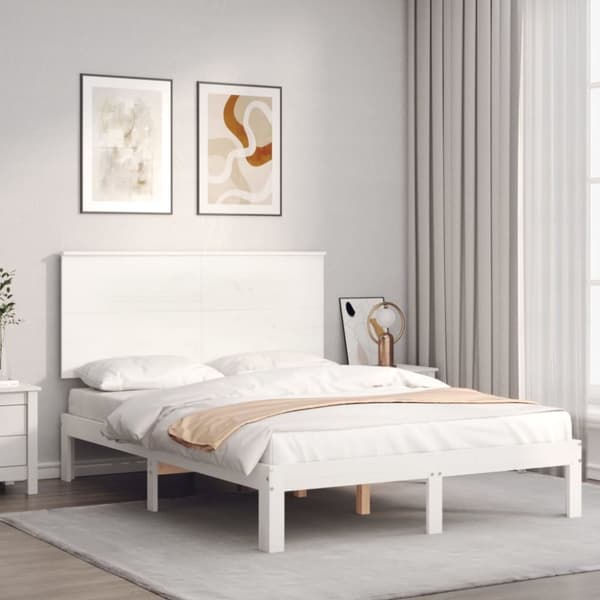 Sängram utan madrass vit 140x200 cm massiv furu