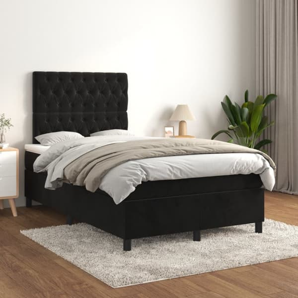 Ramsäng med madrass svart 120x200 cm sammet