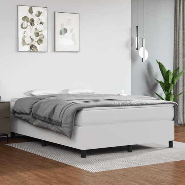 Ramsäng med madrass vit 140x190 cm konstläder