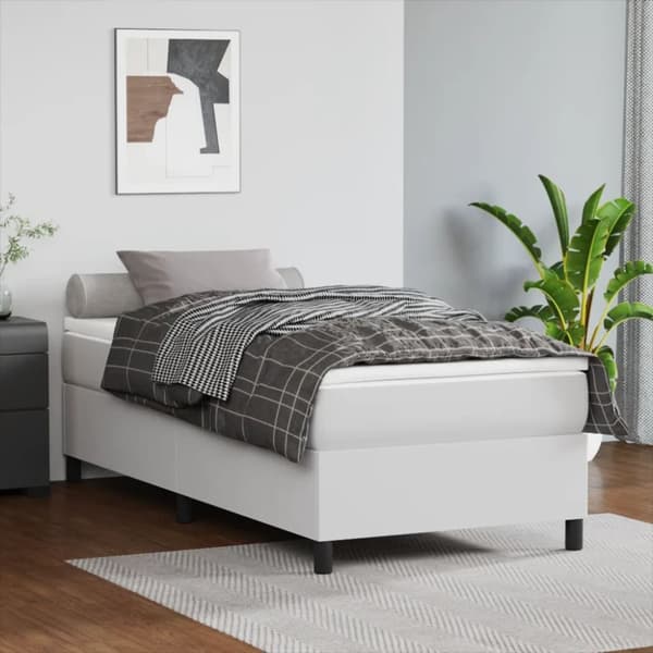 Ramsäng med madrass vit 90x190 cm konstläder
