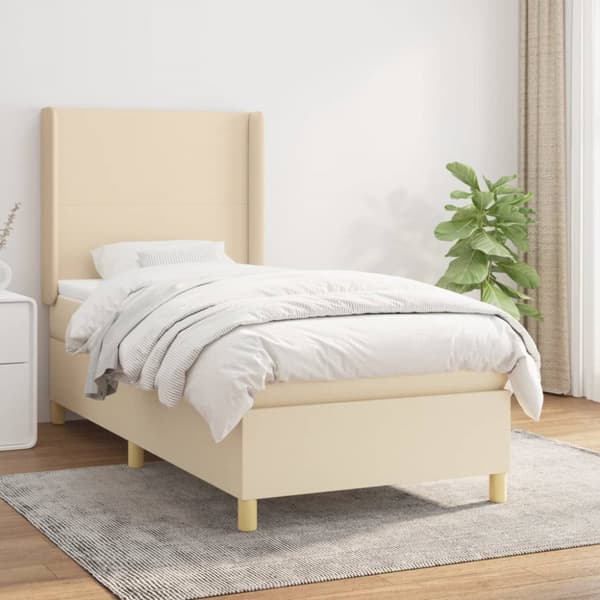 Ramsäng med madrass gräddvit 90x190 cm tyg