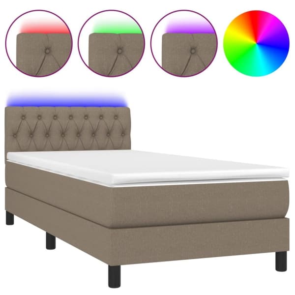Ramsäng med madrass & LED taupe 90x190 cm tyg
