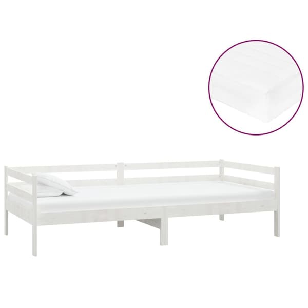 Dagbädd med madrass vit 90x200 cm massiv furu