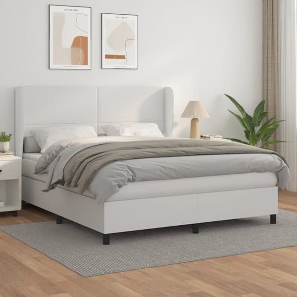 Ramsäng med madrass vit 180x200 cm konstläder