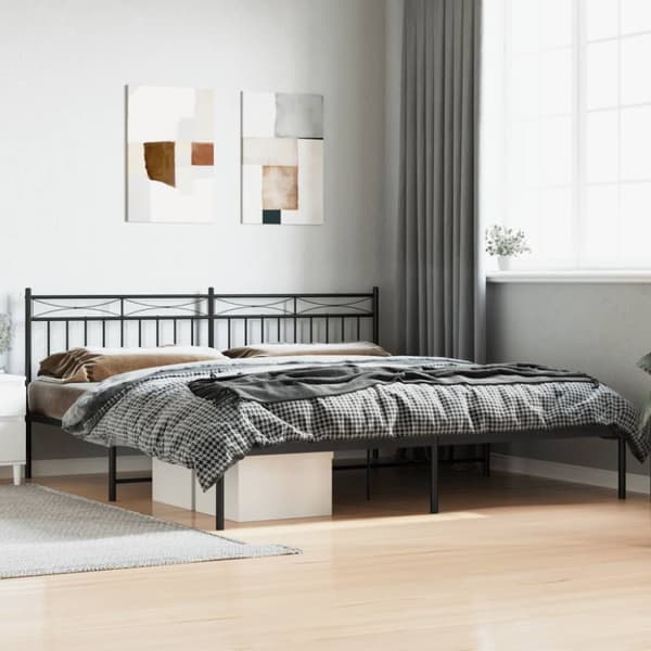 Sängram med huvudgavel metall svart 193x203 cm