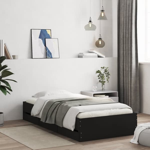 Sängram med lådor svart 100x200 cm konstruerat trä