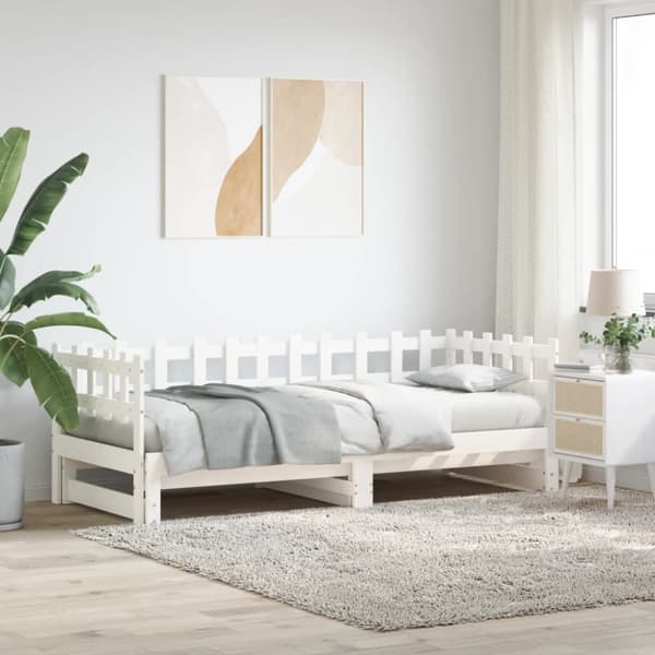 Utdragbar dagbädd vit 2x(90x200) cm massiv furu