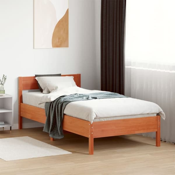 Sängram utan madrass vaxbrun 75x190 cm massiv furu