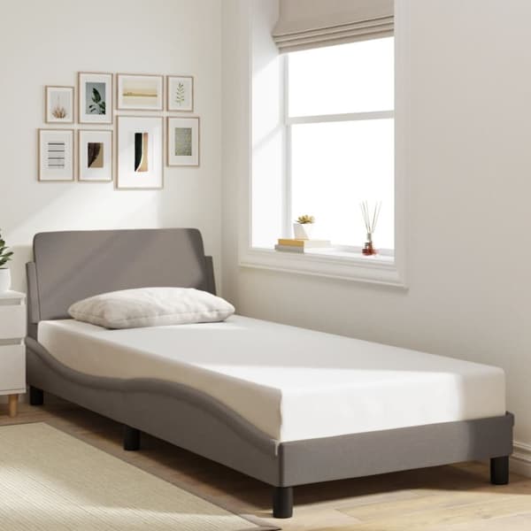 Sängram med huvudgavel utan madrass taupe 90x190 cm tyg