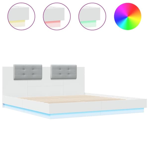 Sängram med LEDs utan madrass vit 180x200 cm