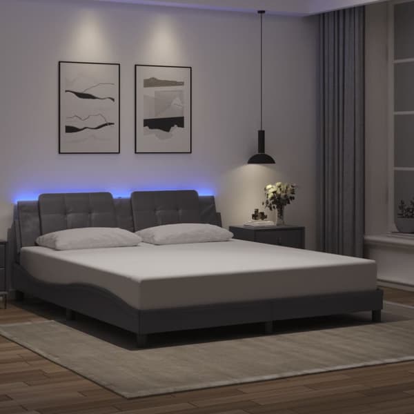 Sängram med LED-belysning grå 180x200 cm konstläder