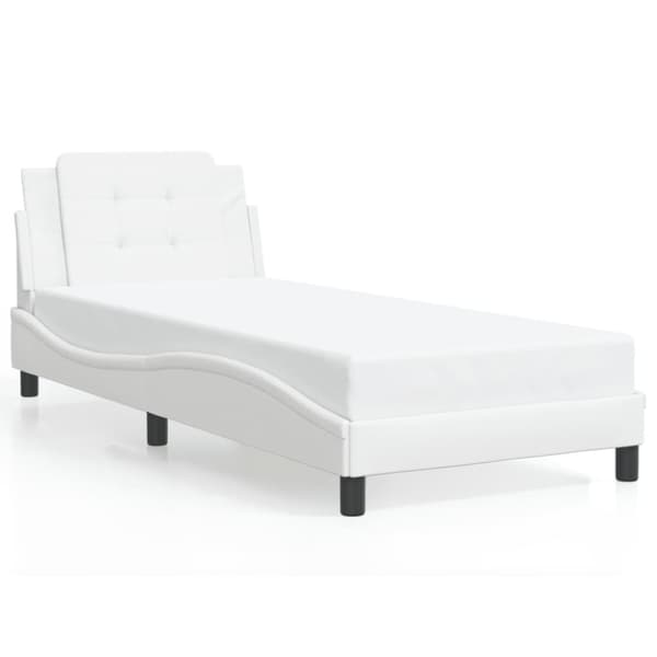 Sängram med huvudgavel vit 90x190 cm konstläder
