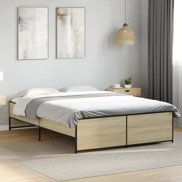 Sängram sonoma-ek 140x190 cm konstruerat trä och metall
