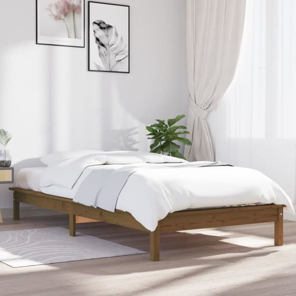 Sängram 75x190 cm massiv furu honungsbrun