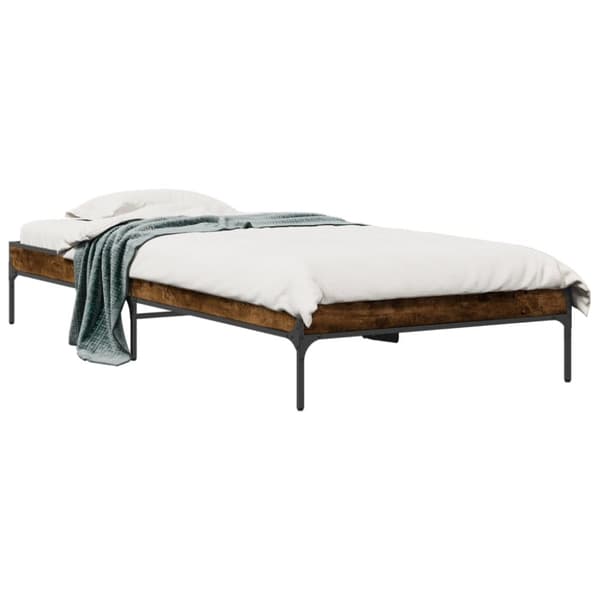 Sängram rökfärgad ek 75x190 cm konstruerat trä och metall