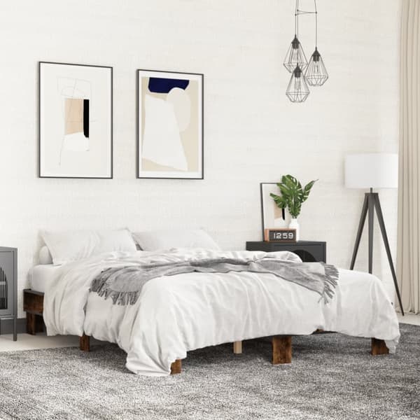 Sängram rökfärgad ek 150x200 cm konstruerad trä och metall