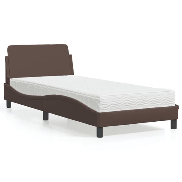Säng med madrass brun 90x200 cm konstläder