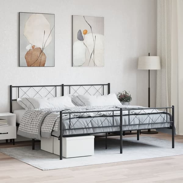 Sängram med huvudgavel och fotgavel svart metall 200x200 cm