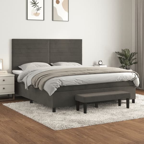 Ramsäng med madrass mörkgrå 160x200 cm sammet