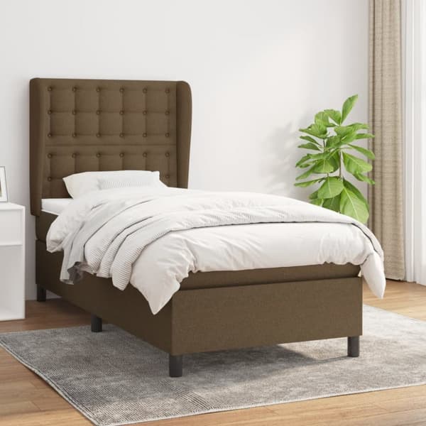 Ramsäng med madrass mörkbrun 90x190 cm tyg