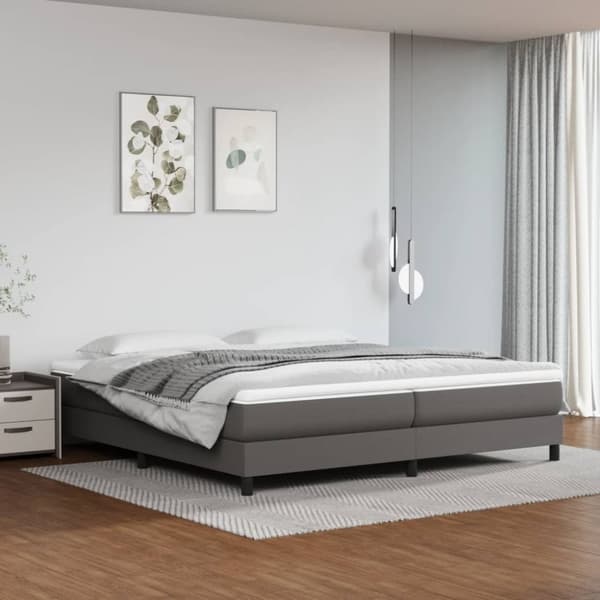 Ramsäng med madrass grå 200x200 cm konstläder