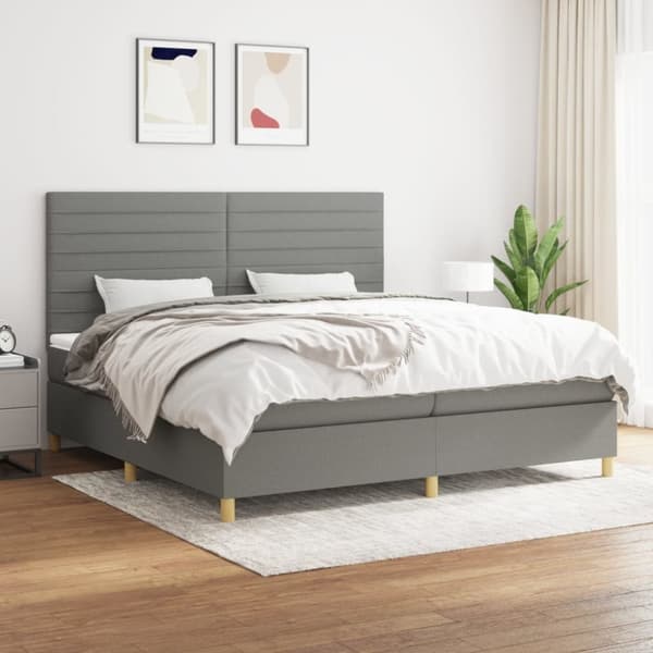 Ramsäng med madrass mörkgrå 200x200 cm tyg