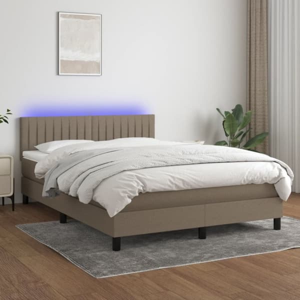 Ramsäng med madrass & LED taupe 140x200 cm tyg